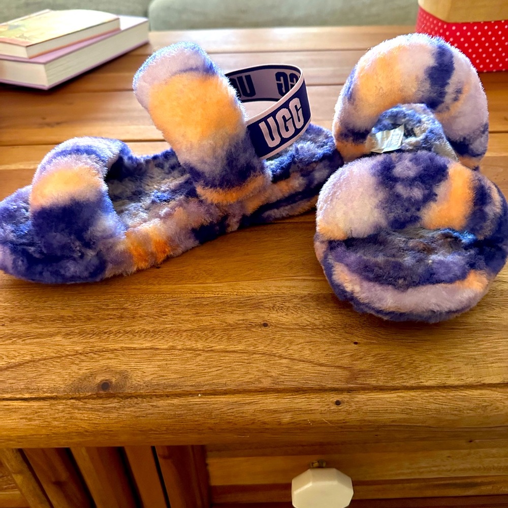 Purple and orange ugg slides marble oh yeah